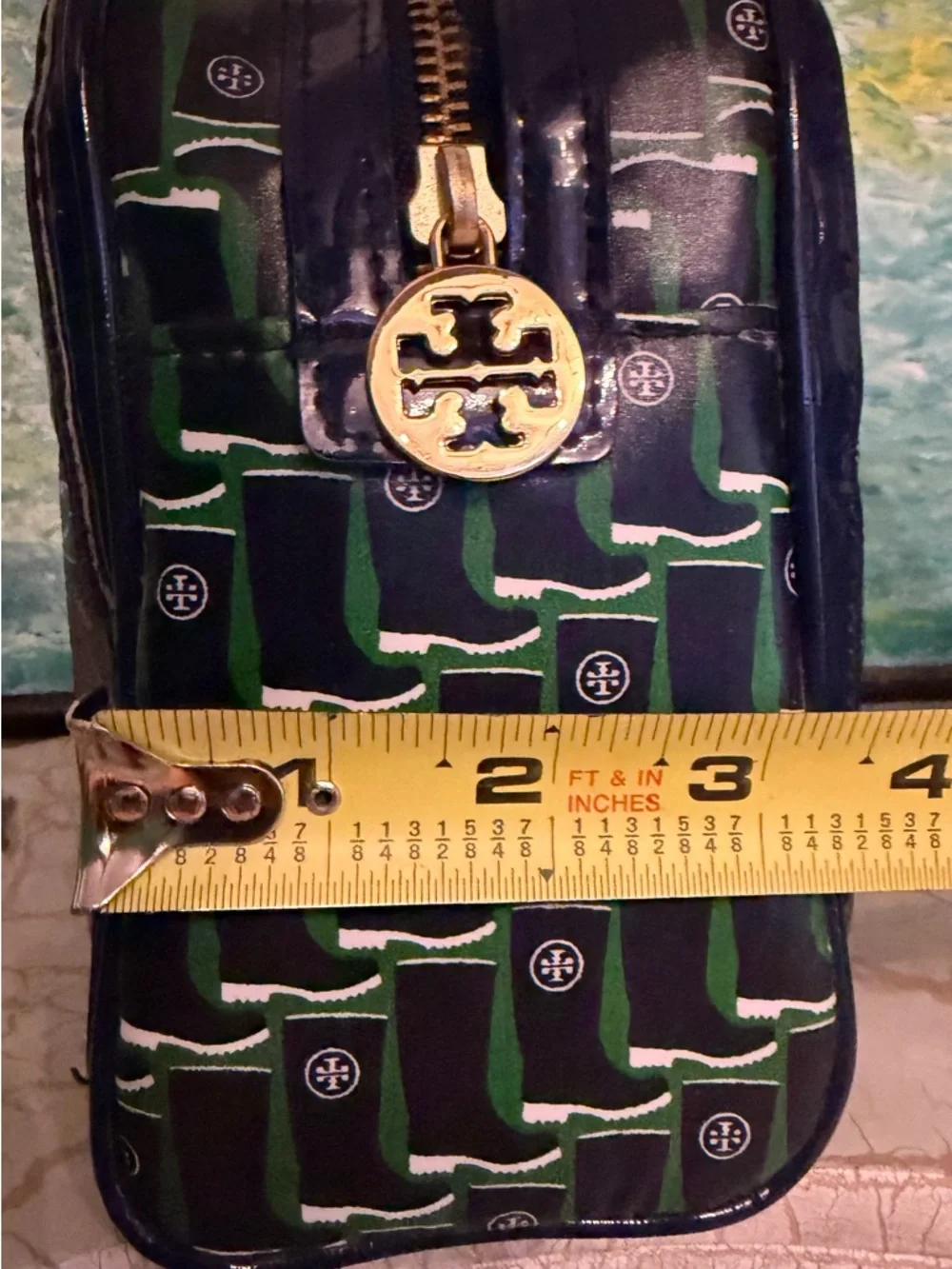 Tory Burch Large Blue and Green Logo Cosmetic